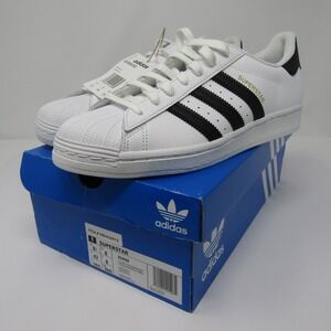 Adidas Superstar White Black Stripes Mens Sneakers Shoes EG4958 Size 8 1/2